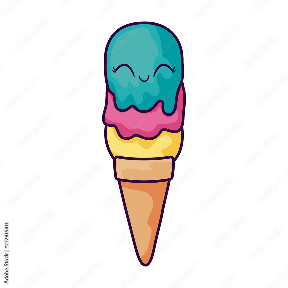delicious ice cream in cone kawaii character delicious ice cream in cone kawaii character