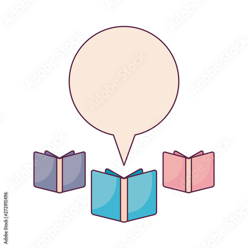 set of textbooks with speech bubble