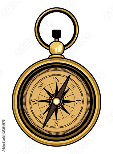 Antique navigation compass cartoon isolated