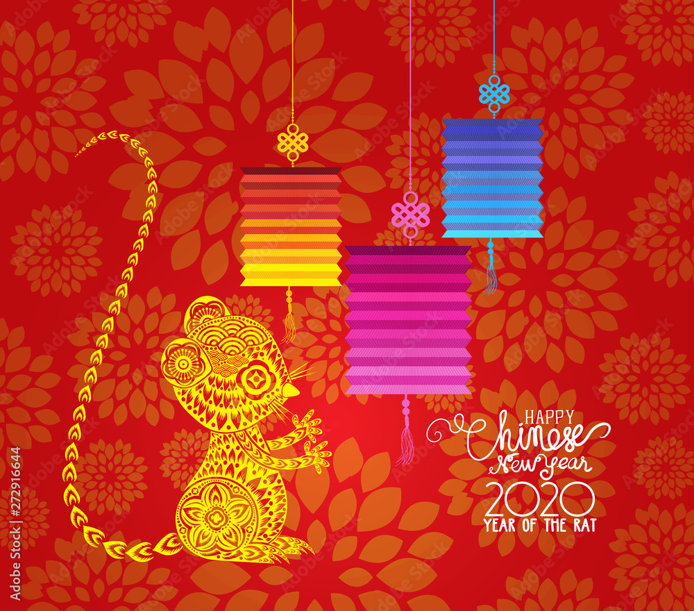 Chinese New Year 2020. Plum blossom and rat background