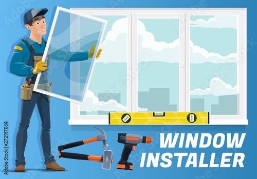 Home window installation service, installer worker