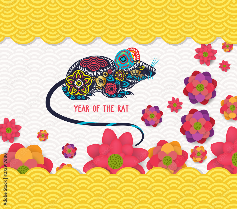Fototapeta premium Chinese new year 2020 blossom pattern background. Year of the rat