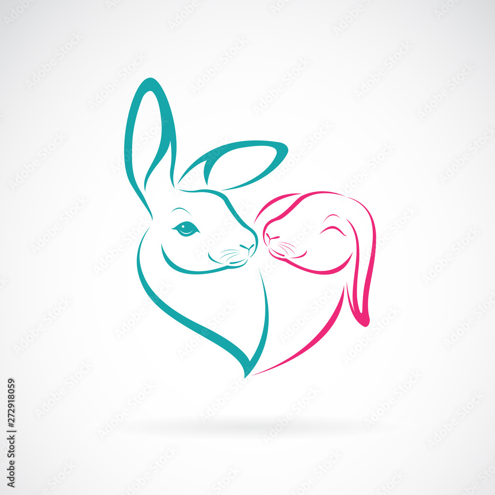 Vector of two rabbit head design on white background. Wild Animals. Rabbit logo or icon. Expression of love. Easy editable layered vector illustration.
