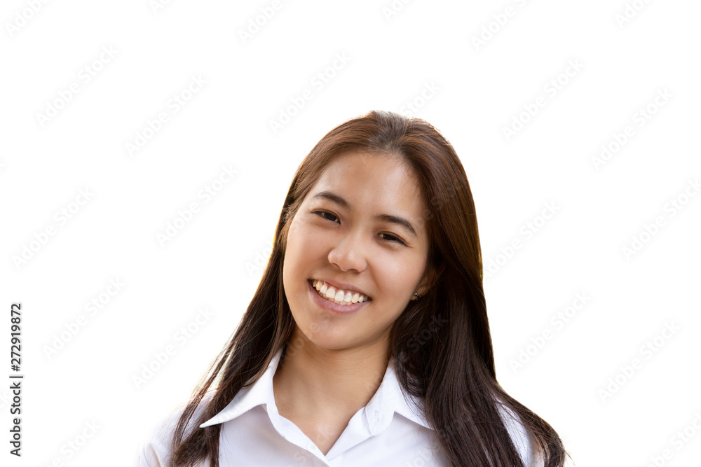 Teenage woman with perfect smile looking at camera in clipping path. Teenage woman with perfect smile looking at camera in clipping path.