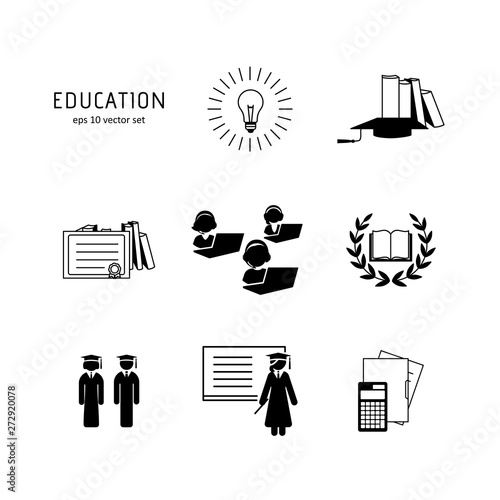 Education - vector icon set on white background.
