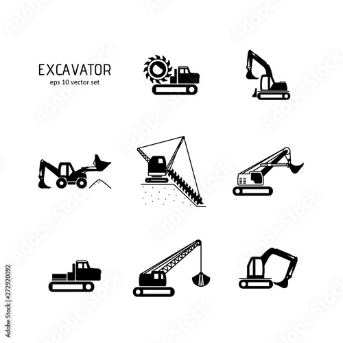 Excavator - vector icons set.