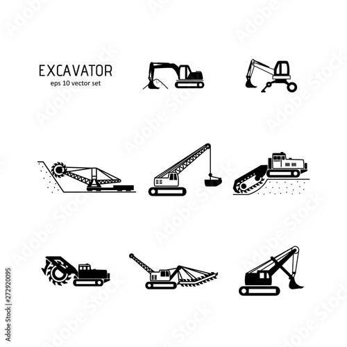 Excavator - vector icons set.