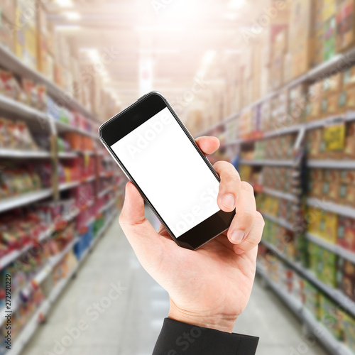 Online shopping via social media in the supermarket.