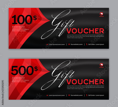Gift Voucher template, Sale banner, Horizontal  layout, discount cards, headers, website, red background, vector illustration EPS10