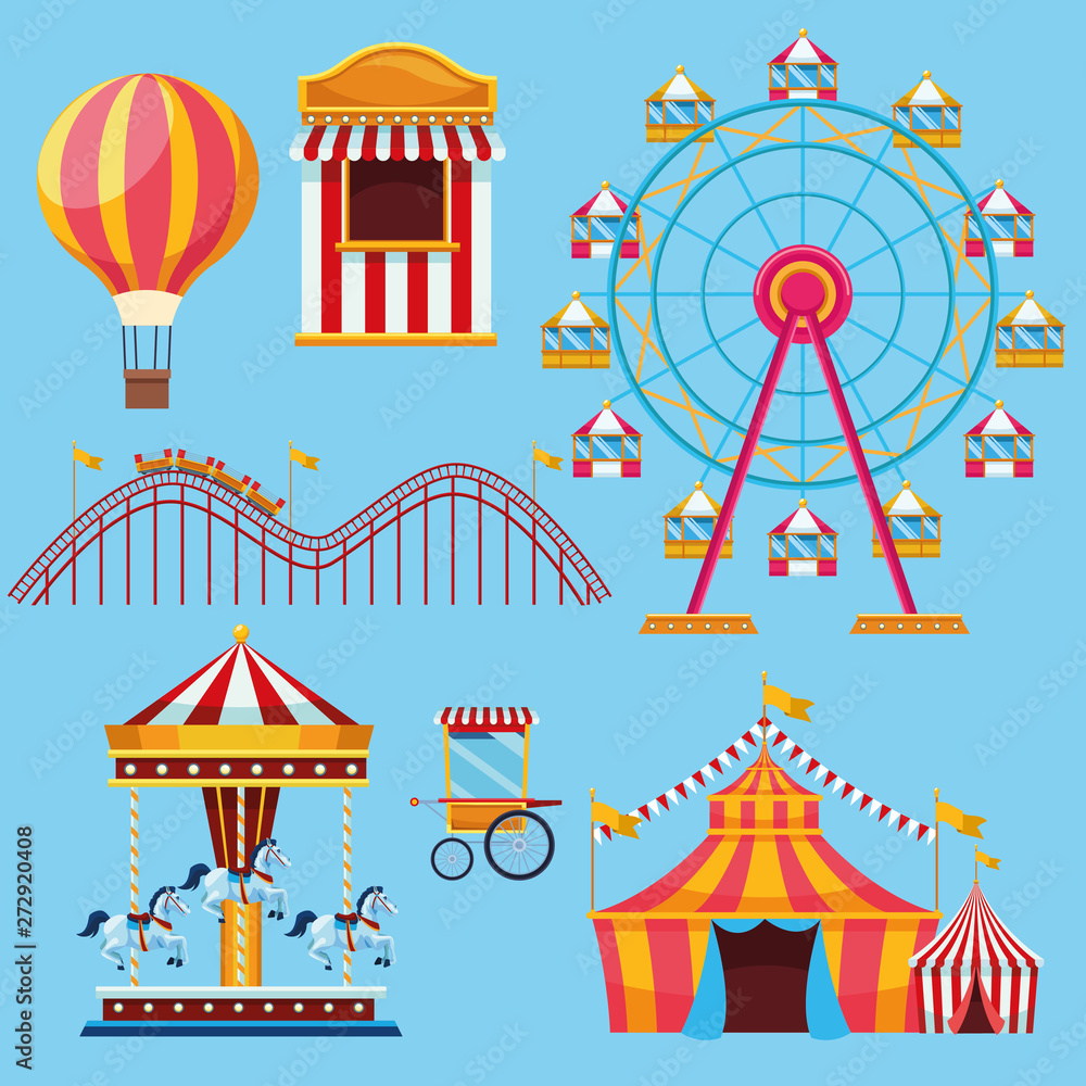 Circus and festival set of icons cartoons Circus and festival set of icons cartoons