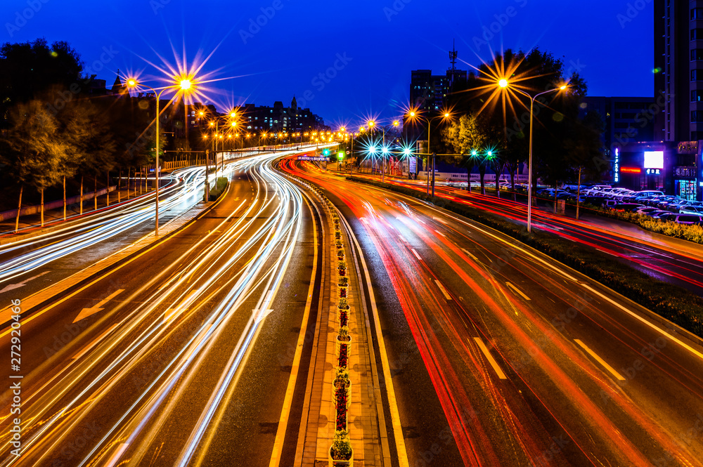 Night view of Yatai Street Viaduct in Changchun City