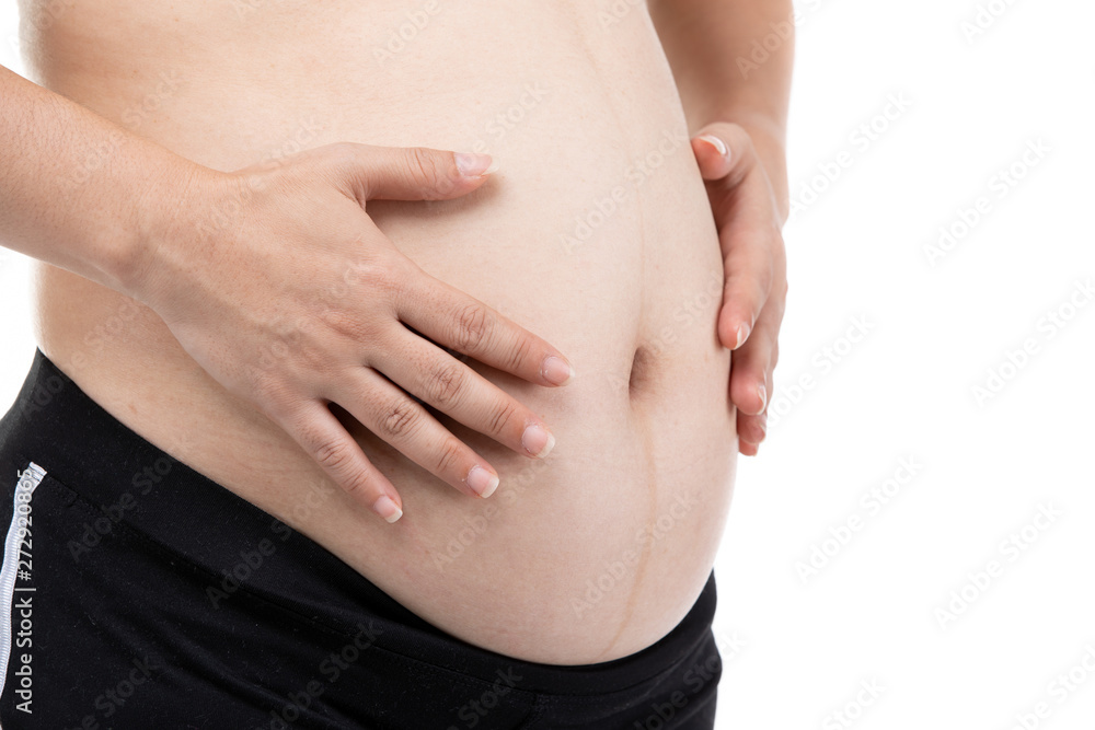 Close up Pregnant woman in black warm wear. Close up Pregnant woman in black warm wear.