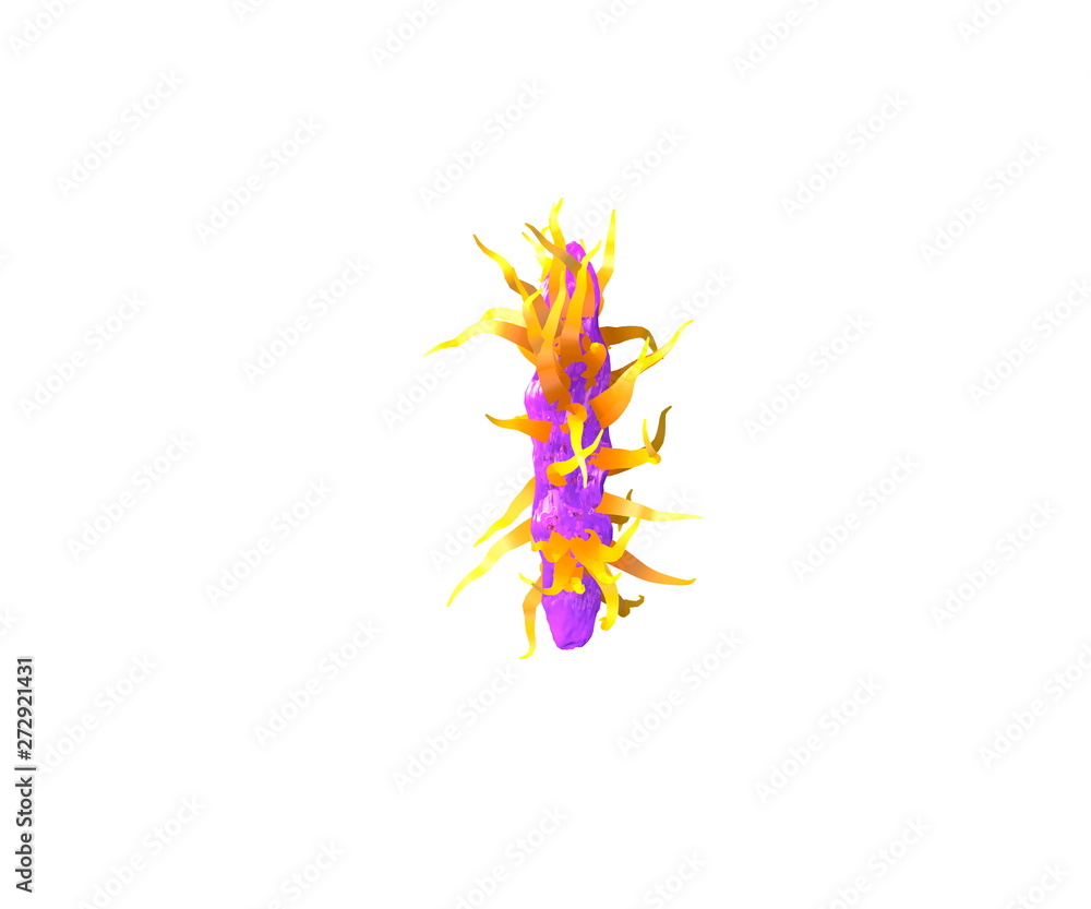 letter I isolated on white made of purple slime and yellow tentacles - monstrous font for space invaders concept, 3D illustration of symbols