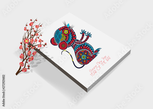 Creative chinese new year book. Year of the rat. Chinese characters mean Happy New Year