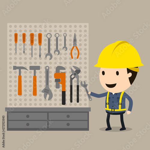 Arrange work Tool, Safety and accident, Industrial safety cartoon, Vector illustration