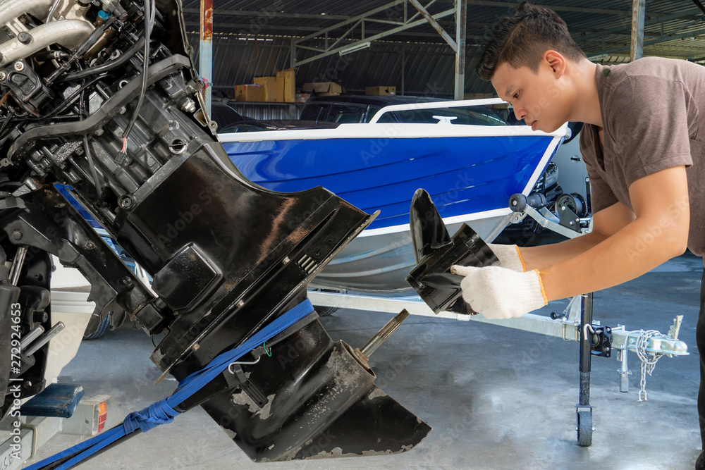 custom made wallpaper toronto digitalRepairing engines on aluminum boats , The technician is removing the boat parts to make the paint