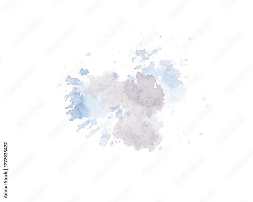 Watercolor painting in blue and pink colors with brush splash technique isolate on white background