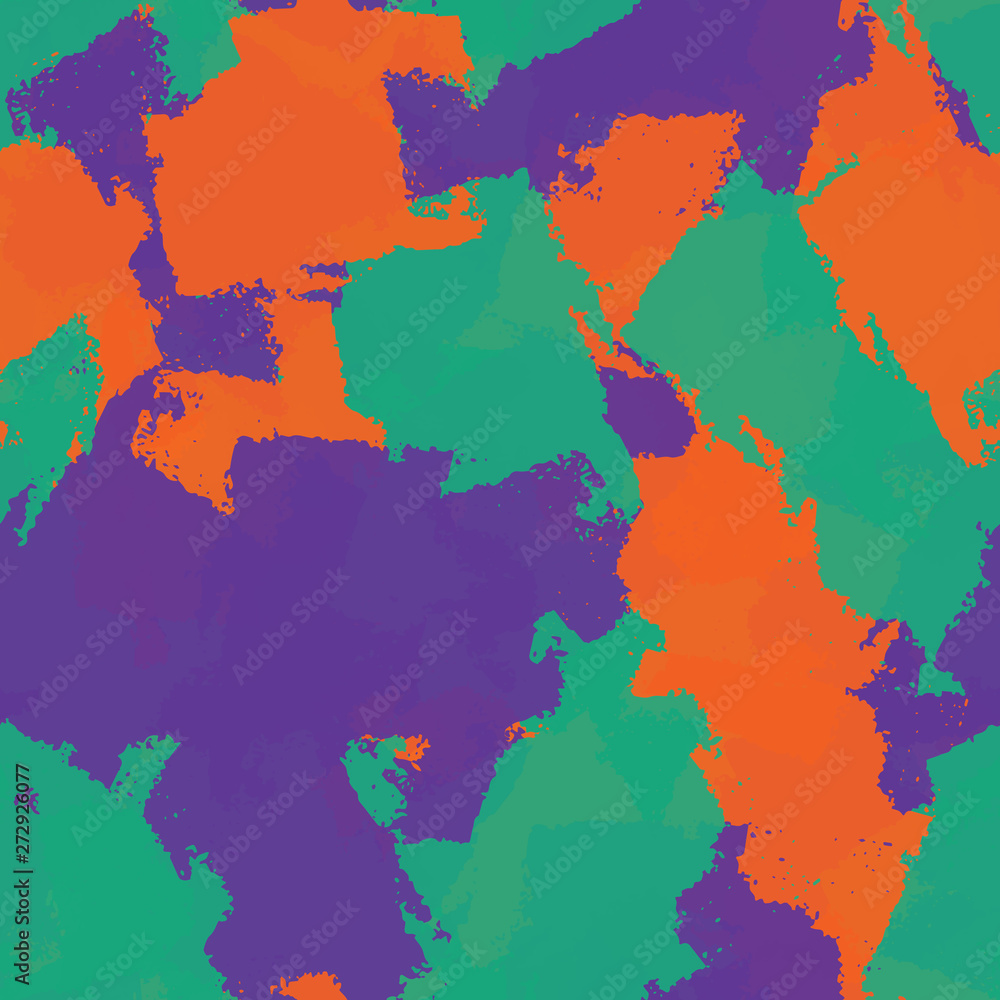 Seamless abstract background of paint strokes orange, green, purple. Texture for printing on fabric, business cards, posters..