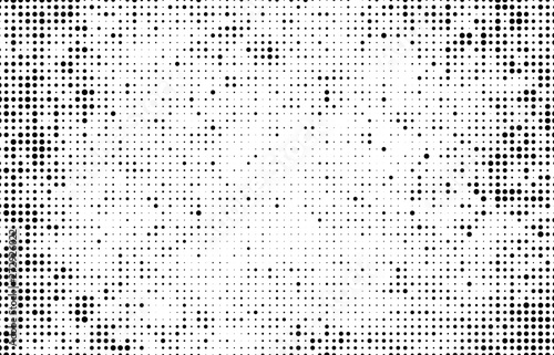 Monochrome halftone background. Abstract texture of black dots on white back