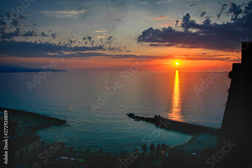 Sunset over the Ionian Sea in Pizzo Calabro, Vibo Valentia district, Calabria, Italy. May 2012