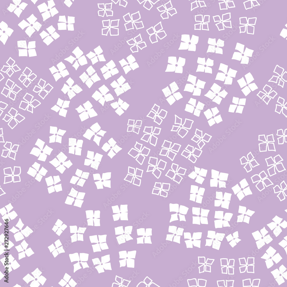Seamless hydrangea pattern. Purple background. Vector illustration.