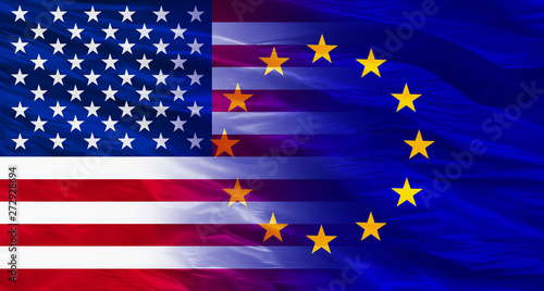 USA - EU Flags waving together