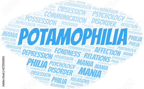 Potamophilia word cloud. Type of Philia.