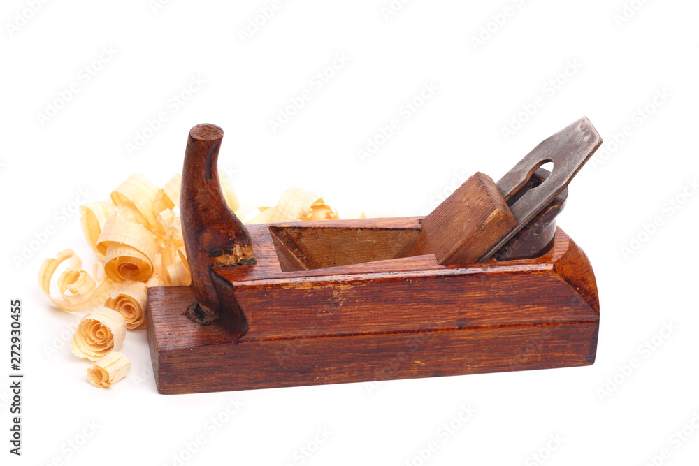 planer and sawdust isolated on white background planer and sawdust isolated on white background