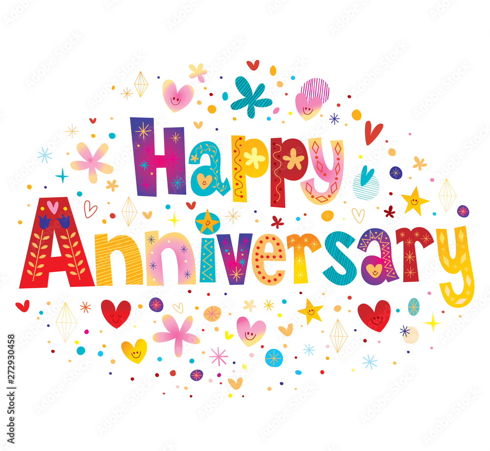 Happy Anniversary greeting card with decorative lettering text design