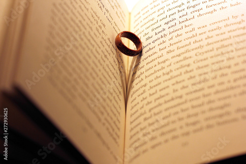 The ring in the book. Wooden ring. Abstract photo