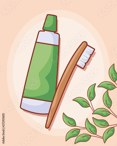 cream tube with toothbrush and leafs