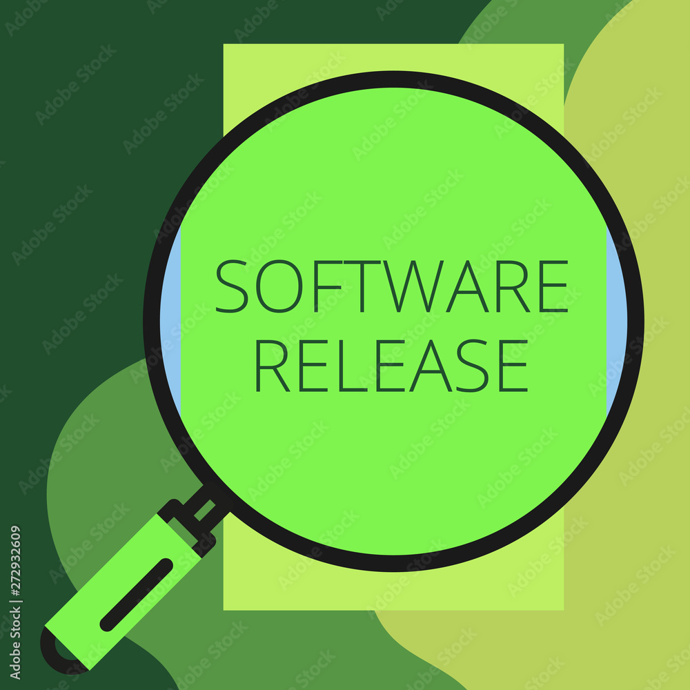 Writing note showing Software Release. Business concept for sum of stages of development and maturity for program Round magnifying glass with iron handle frame to look bigger Writing note showing Software Release. Business concept for sum of stages of development and maturity for program Round magnifying glass with iron handle frame to look bigger