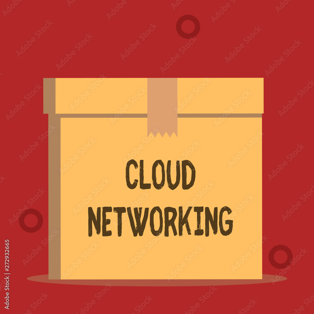 Word writing text Cloud Networking. Business photo showcasing is term describing access of networking resources Close up front view open brown cardboard sealed box lid. Blank background Word writing text Cloud Networking. Business photo showcasing is term describing access of networking resources Close up front view open brown cardboard sealed box lid. Blank background