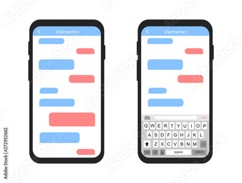 Mobile phone with message bubbles. Empty messages. Interface sms chat.