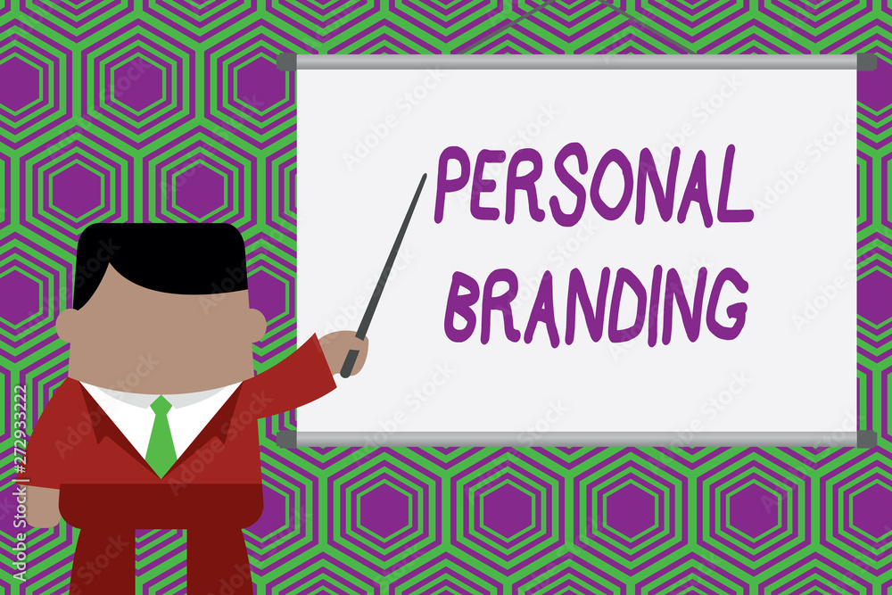 Conceptual hand writing showing Personal Branding. Concept meaning Practice of People Marketing themselves Image as Brands Businessman standing in front projector pointing project idea Conceptual hand writing showing Personal Branding. Concept meaning Practice of People Marketing themselves Image as Brands Businessman standing in front projector pointing project idea
