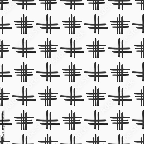Abstract seamless pattern of hand drawn intersecting stripes. Monochrome vector background.