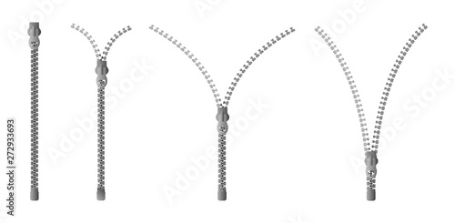 Zipper set. Closed and open zipper with zip. Zip icon. Vector illustration.