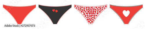 Women pink underwear panties set line. Love card. Flat design. White background. Isolated.