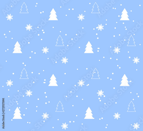 Blue Seamless pattern with white Christmas trees