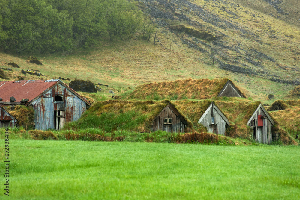 Abandoned turf houses in Nupsstadur, Iceland