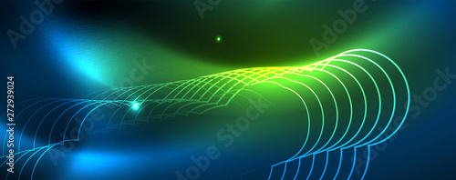 Neon glowing techno lines  hi-tech futuristic abstract background template  vector