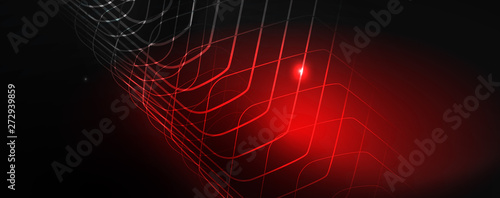 Shiny neon techno template. Neon lines background, 80s style laser rays