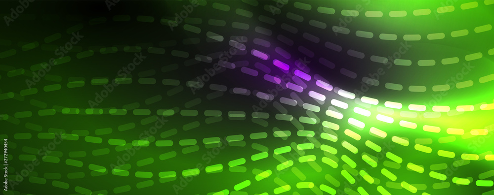 Fototapeta premium Neon vector wave lines abstract background, magic futuristic techno design