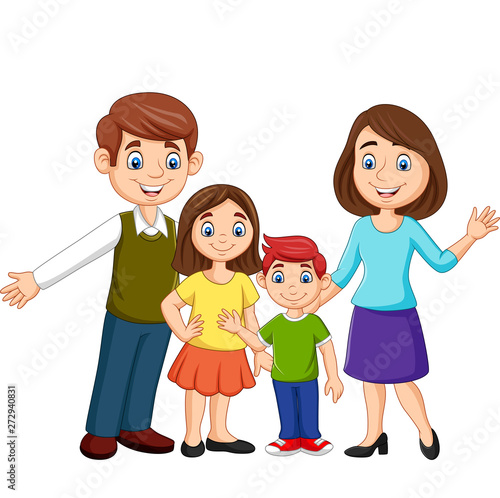 Cartoon happy family on white background