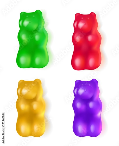 Realistic jelly bears candy flat lay illustration 