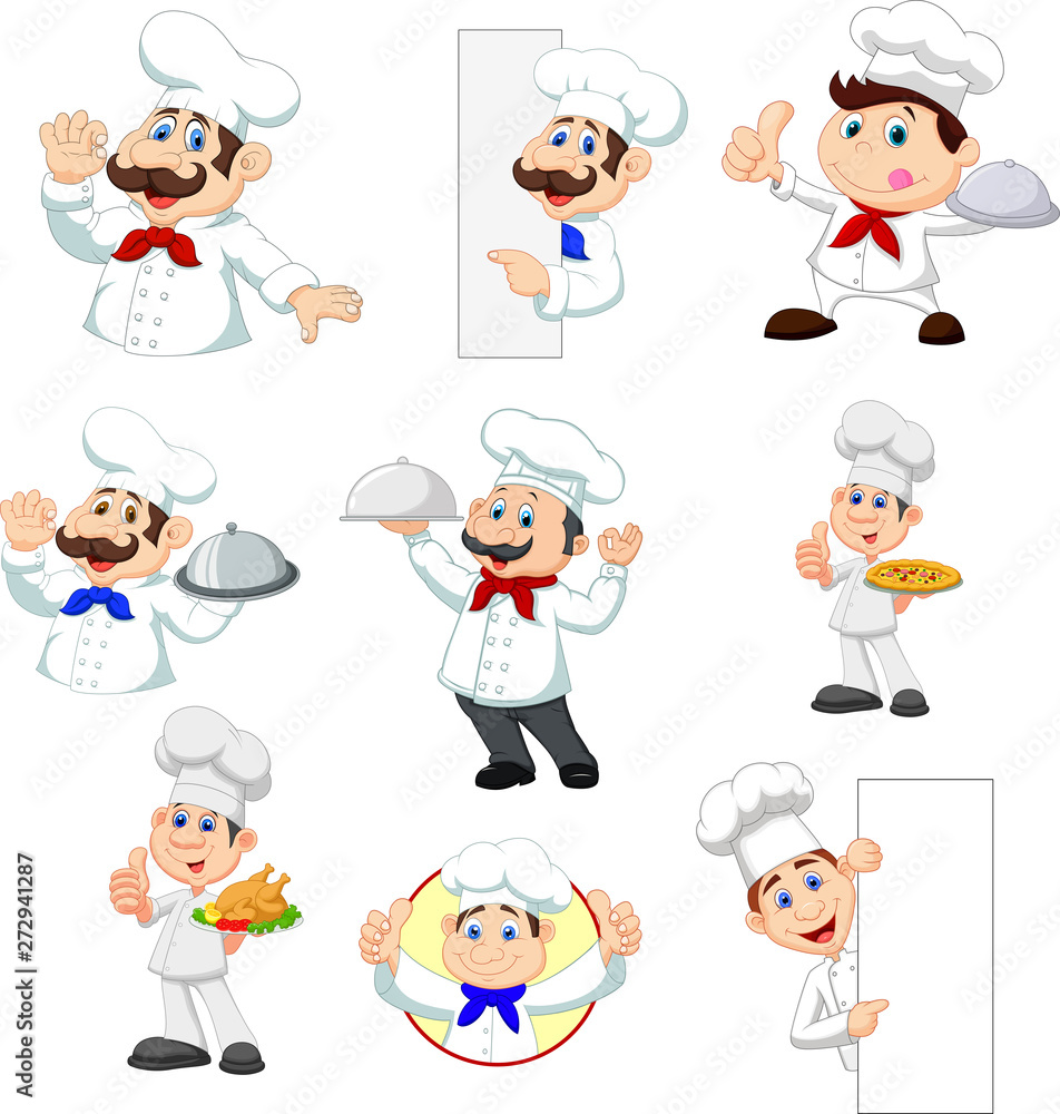 Set of cartoon chef on white background Set of cartoon chef on white background