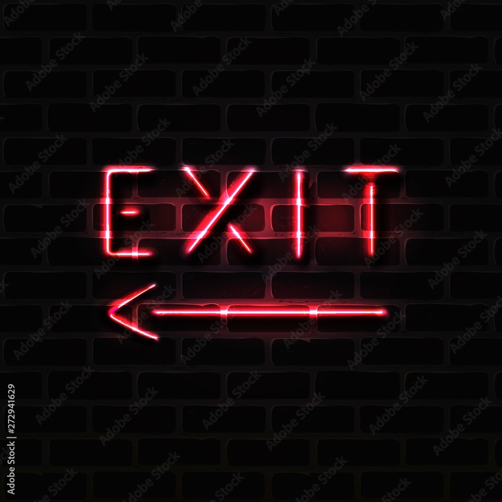 Realistic illustration of red exit neon sign Realistic illustration of red exit neon sign