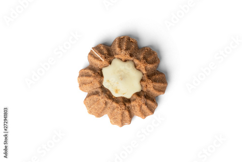 Chocolate shortbread cookies isolated on white background.