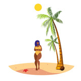young afro woman on the beach summer scene