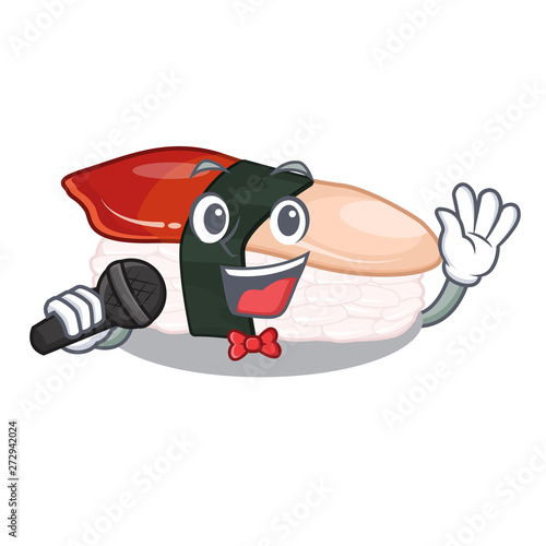 Singing hokkigai sushi in the mascot shape
